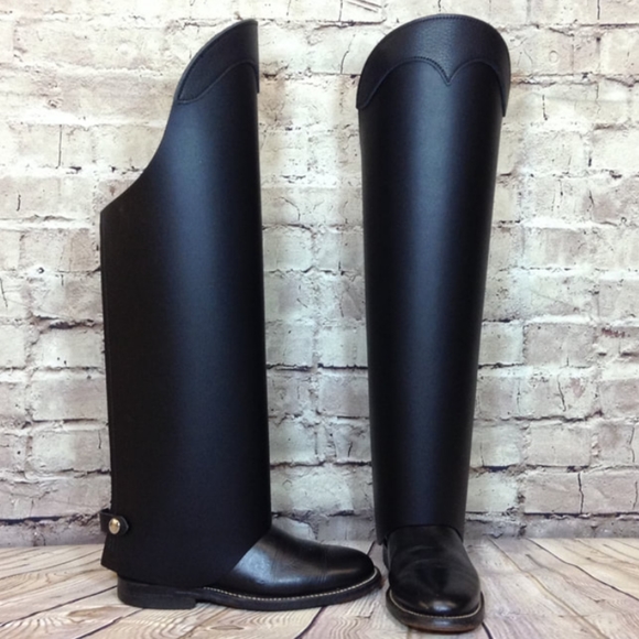 Leather Legs Black Leather Half Chaps Size Small Like New - Picture 4 of 11